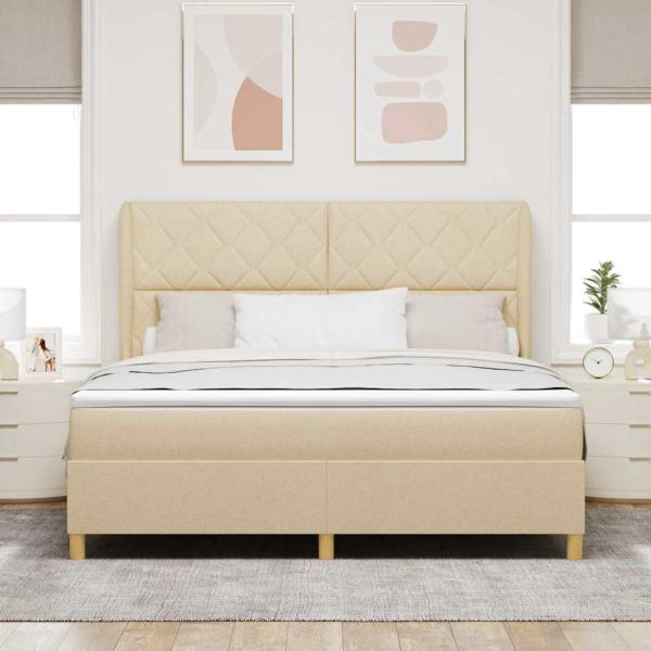 Boxspringbett mit Kopfteil Creme 200 x 180 cm Stoff