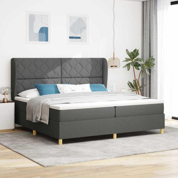 ARDEBO.de - Boxspringbett mit Kopfteil Dunkelgrau 200 x 200 cm Stoff