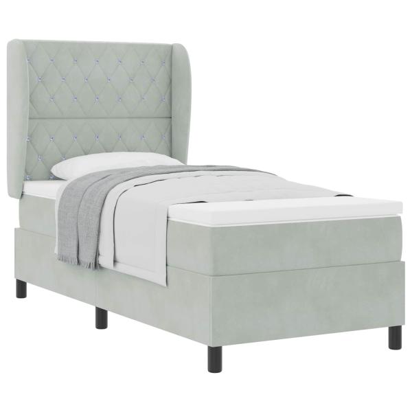 Boxspringbett mit Matratze Hellgrau 190 x 90 cm Samt