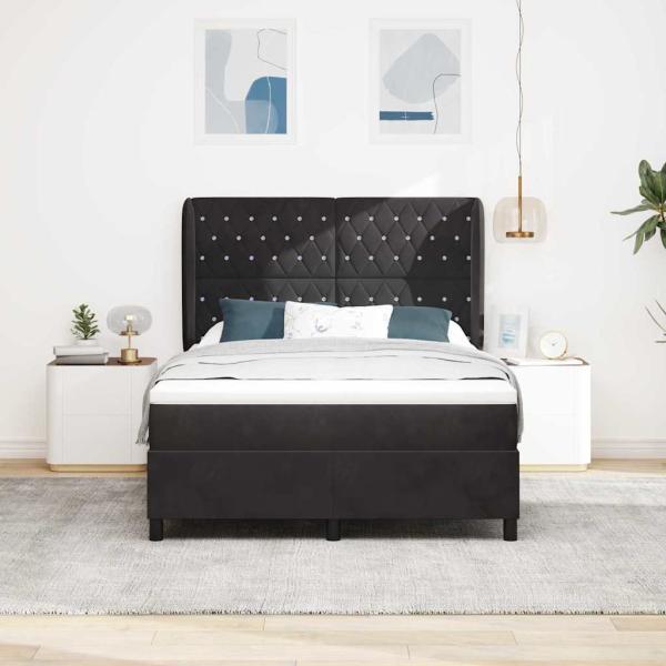 Boxspringbett mit Matratze Schwarz 190 x 140 cm Samt
