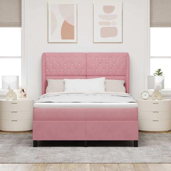 Boxspringbett mit Matratze mit Kopfteil Rosa 200 x 140 cm Samt
