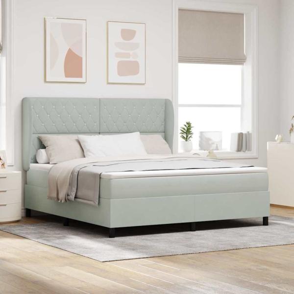 ARDEBO.de - Boxspringbett mit Matratze Hellgrau 200 x 180 cm Samt