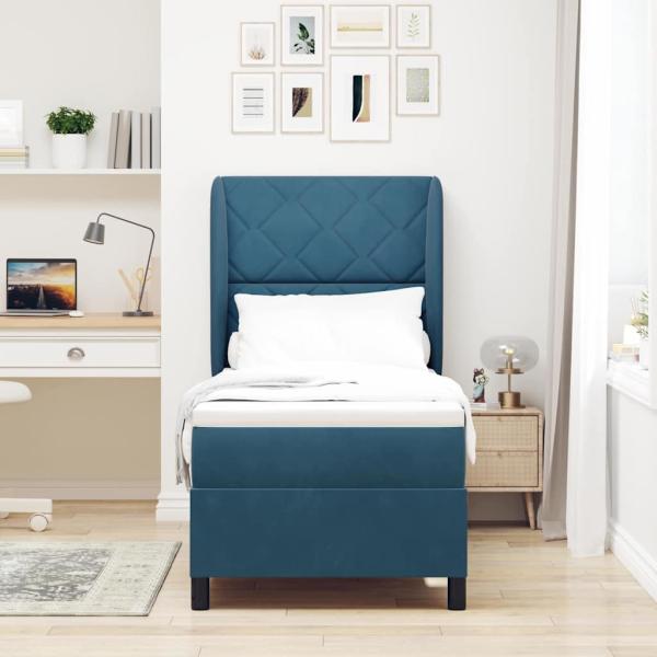 Boxspringbett mit Kopfteil Dunkelblau 200 x 80 cm Samt