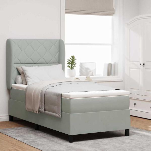 ARDEBO.de - Boxspringbett mit Kopfteil Hellgrau 200 x 100 cm Samt