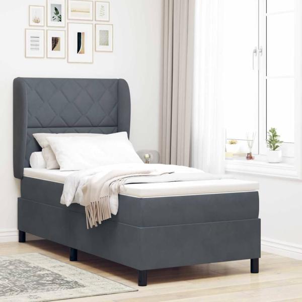 ARDEBO.de - Boxspringbett mit Kopfteil Dunkelgrau 200 x 100 cm Samt