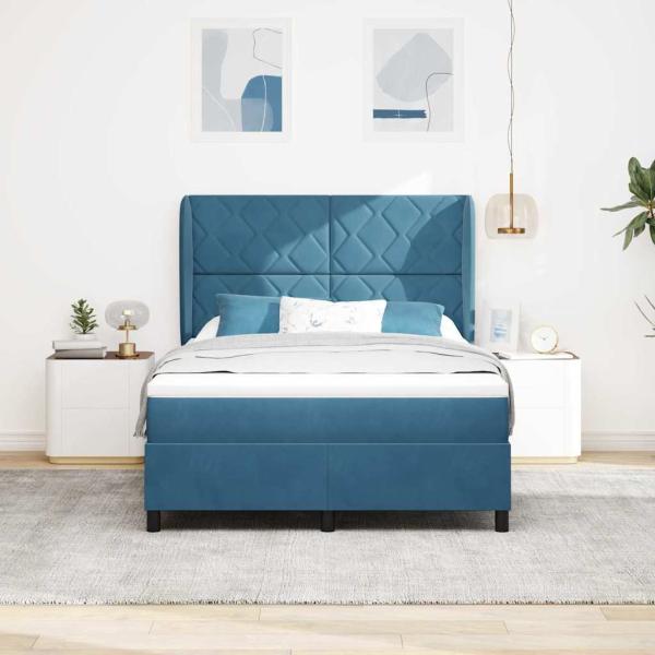Boxspringbett mit Kopfteil Dunkelblau 190 x 140 cm Samt