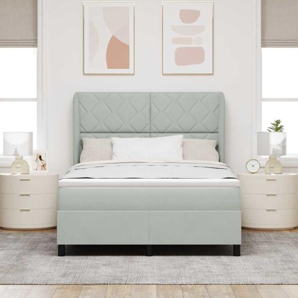 Boxspringbett mit Kopfteil Hellgrau 200 x 160 cm Samt