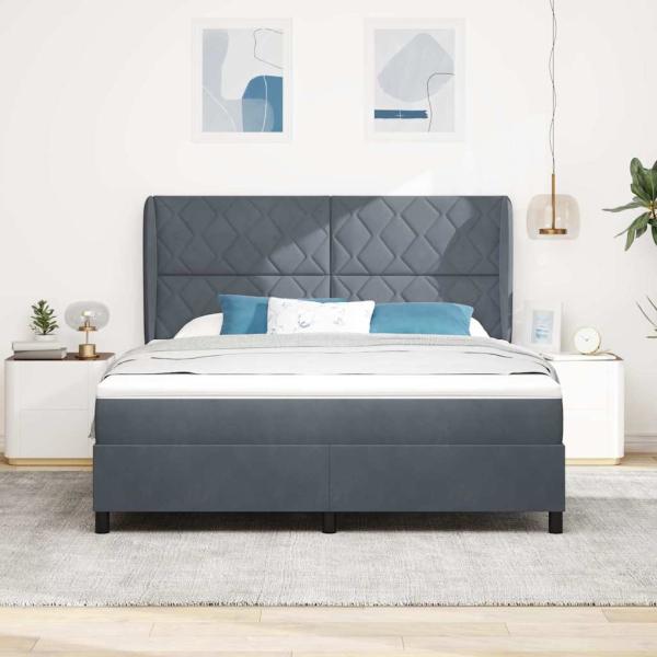 Boxspringbett mit Kopfteil Dunkelgrau 200 x 180 cm Samt