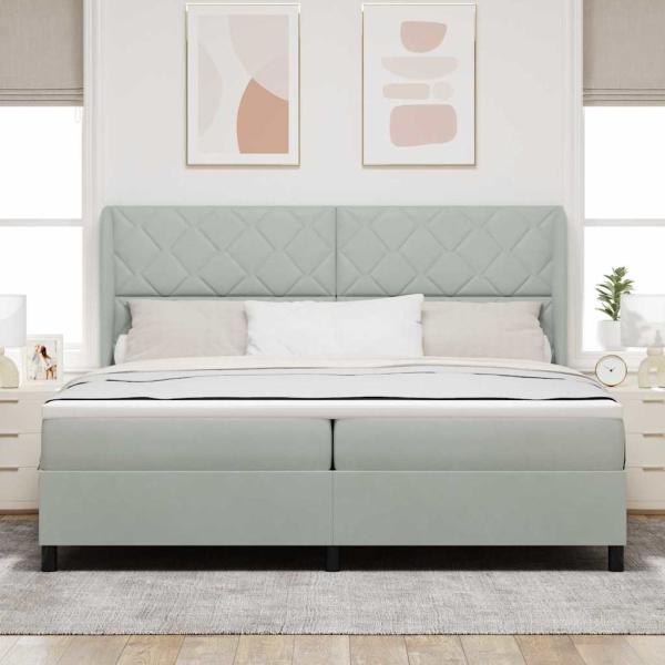 Boxspringbett mit Kopfteil Hellgrau 200 x 200 cm Samt
