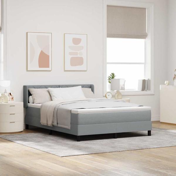 ARDEBO.de - Boxspringbett mit Kopfteil Hellgrau 190 x 140 cm Stoff