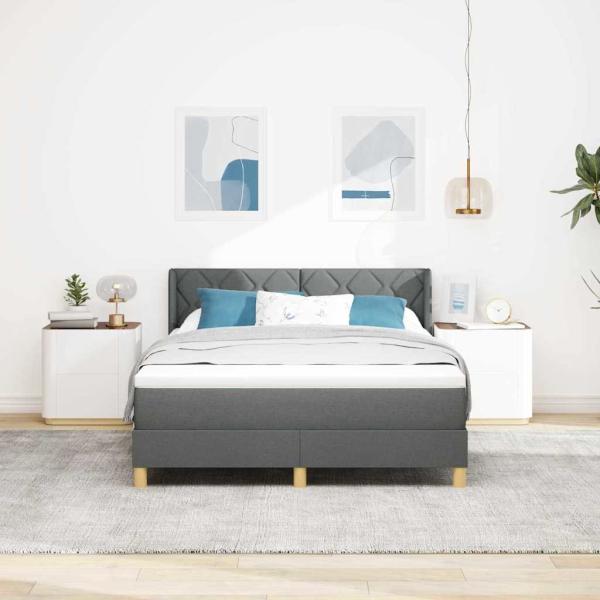 Boxspringbett mit Kopfteil Dunkelgrau 190 x 140 cm Stoff