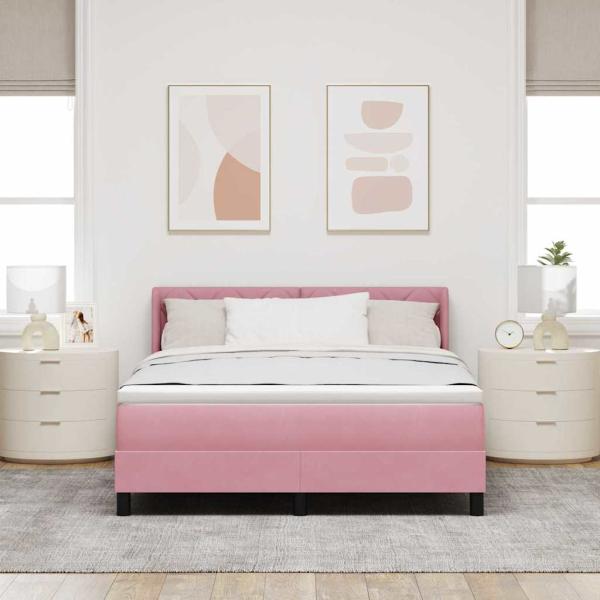 ARDEBO.de - Boxspringbett mit Kopfteil Rosa 190 x 140 cm Samt