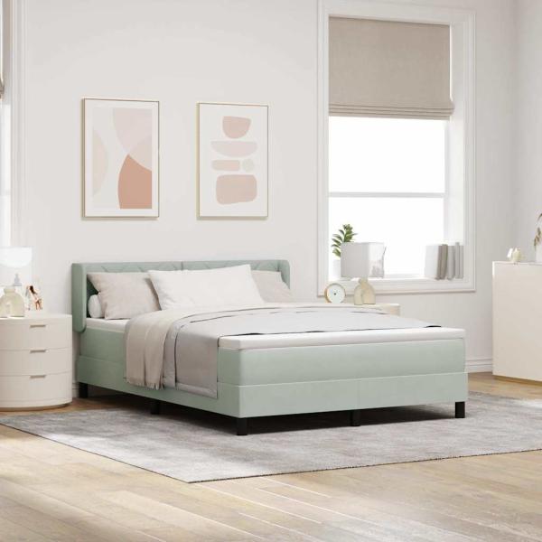 ARDEBO.de - Boxspringbett mit Kopfteil Hellgrau 200 x 160 cm Samt