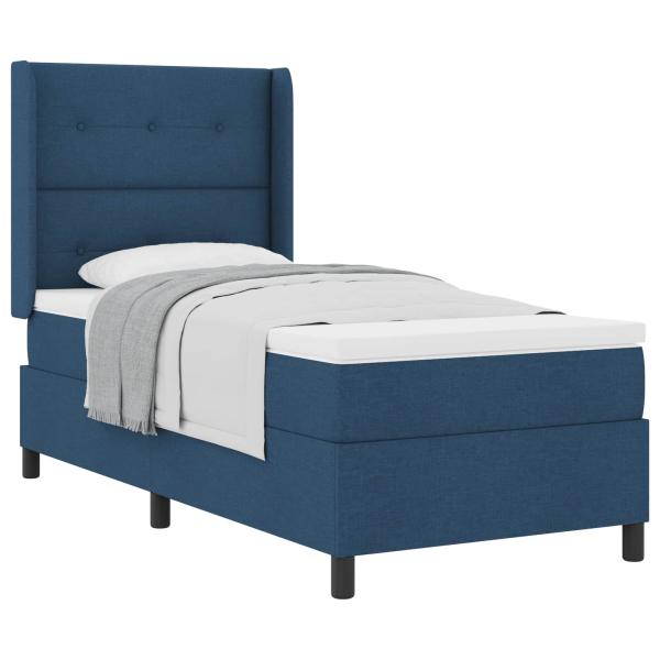 Boxspringbett mit Kissen mit Kopfteil Blau 200 x 90 cm Stoff