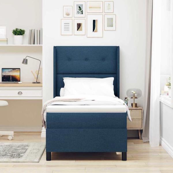 Boxspringbett mit Kissen mit Kopfteil Blau 200 x 90 cm Stoff