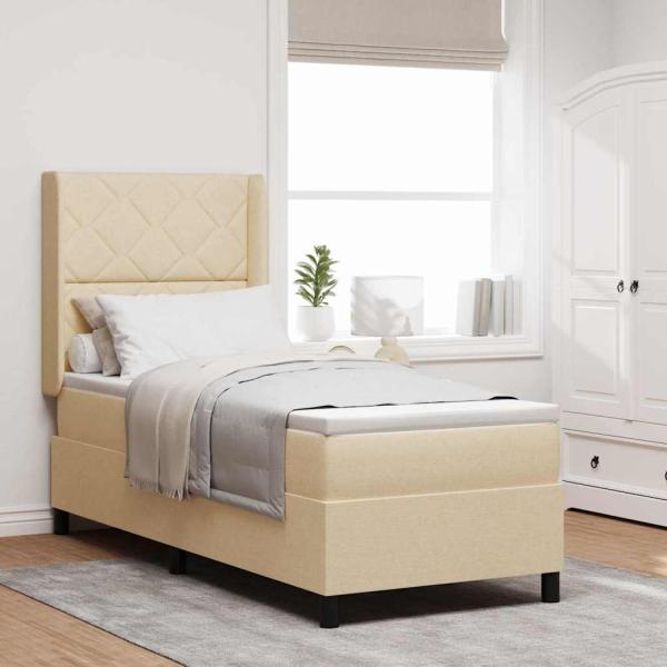 ARDEBO.de - Boxspringbett mit Kissen mit Kopfteil Creme 190 x 90 cm Stoff