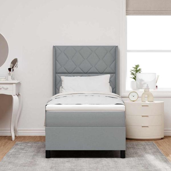 Boxspringbett mit Kissen Hellgrau 200 x 90 cm Stoff