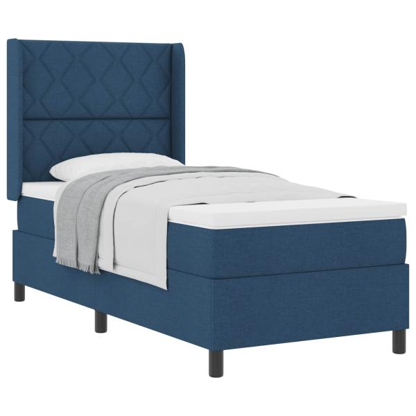 Boxspringbett mit Kissen mit Kopfteil Blau 200 x 90 cm Stoff
