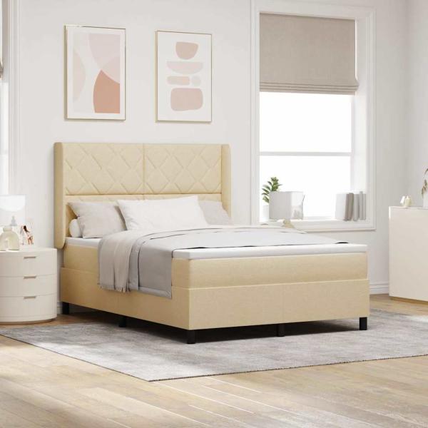 ARDEBO.de - Boxspringbett mit Kissen mit Kopfteil Creme 200 x 160 cm Stoff