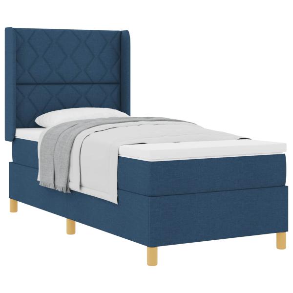 Boxspringbett mit Kopfteil Blau 90 x 200 cm Stoff