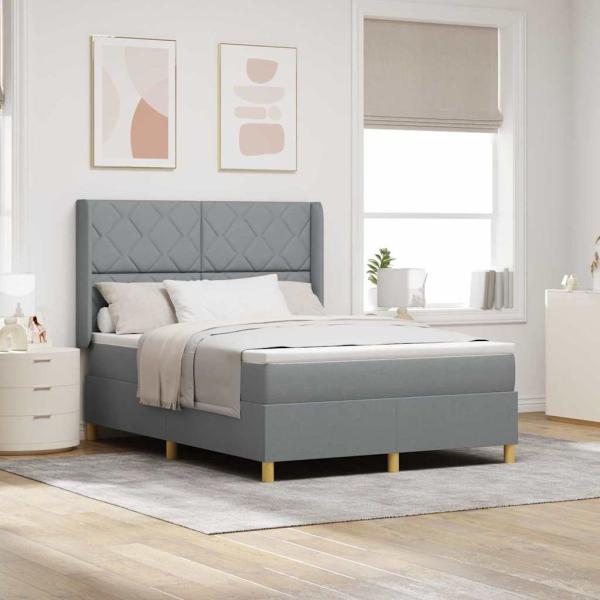 ARDEBO.de - Boxspringbett mit Kopfteil Hellgrau 160 x 200 cm Stoff
