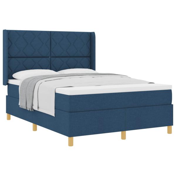 Boxspringbett mit Kopfteil Blau 160 x 200 cm Stoff