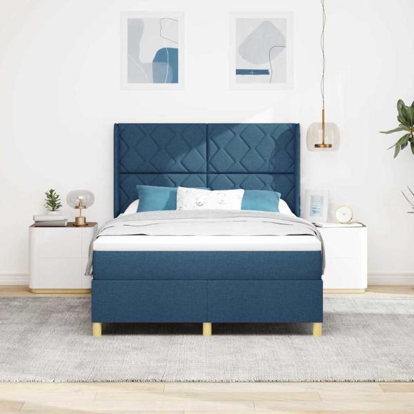 Boxspringbett mit Kopfteil Blau 160 x 200 cm Stoff