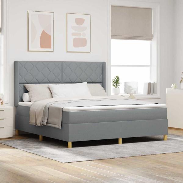 ARDEBO.de - Boxspringbett mit Kopfteil Hellgrau 180 x 200 cm Stoff