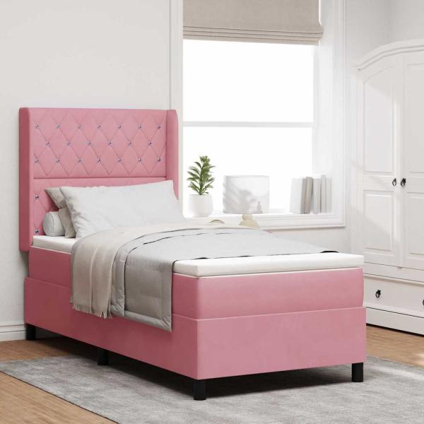ARDEBO.de - Boxspringbett mit Matratze mit Kopfteil Rosa 90 x 200 cm Samt