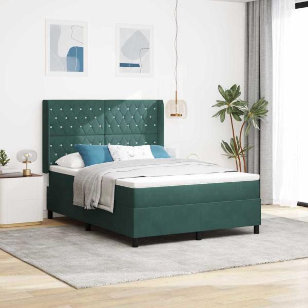 ARDEBO.de - Boxspringbett mit Matratze Dunkelgrün 140 x 190 cm Samt