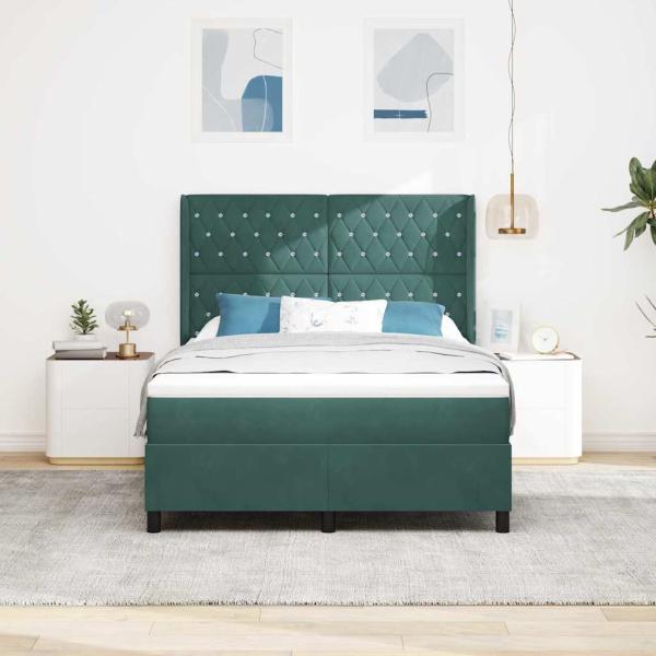 Boxspringbett mit Matratze Dunkelgrün 140 x 190 cm Samt