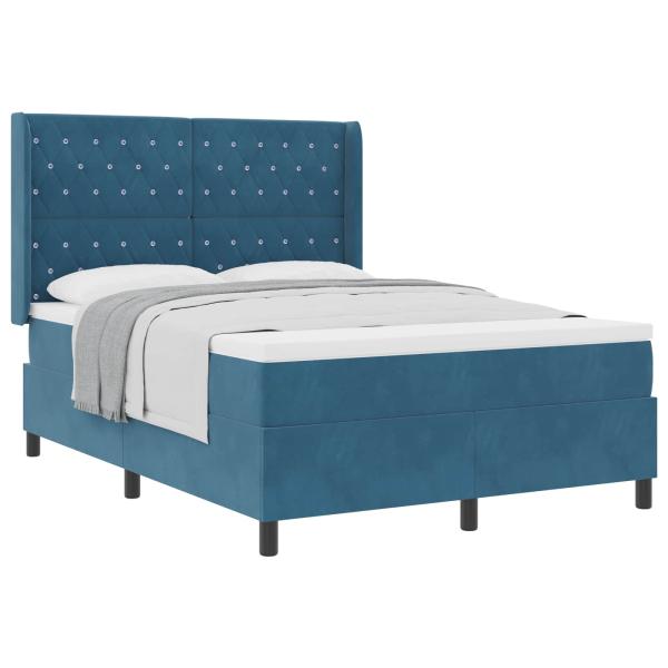 Boxspringbett mit Matratze mit Kopfteil Blau 140 x 190 cm Samt