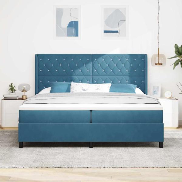 Boxspringbett mit Matratze mit Kopfteil Blau 200 x 200 cm Samt