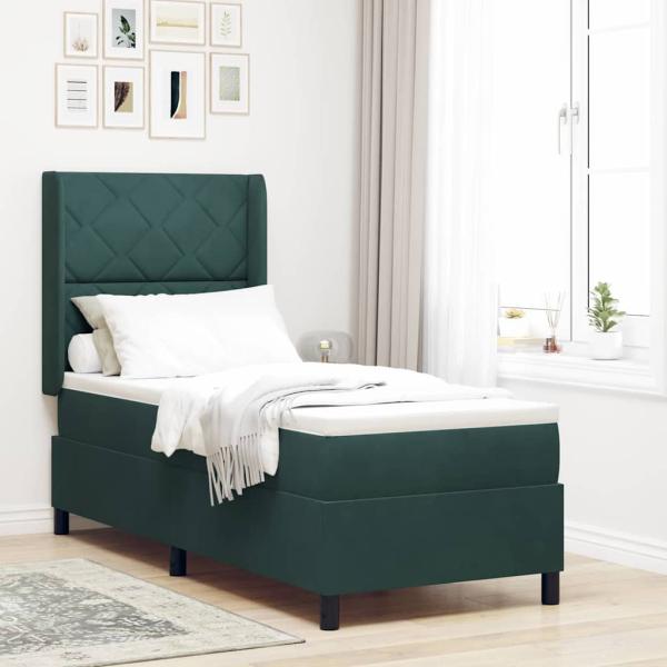 ARDEBO.de - Boxspringbett mit Kopfteil Dunkelgrün 80 x 200 cm Samt