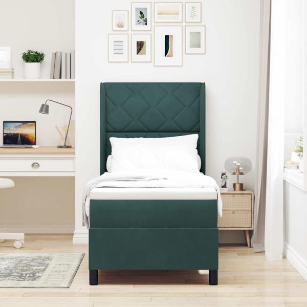 Boxspringbett mit Kopfteil Dunkelgrün 80 x 200 cm Samt