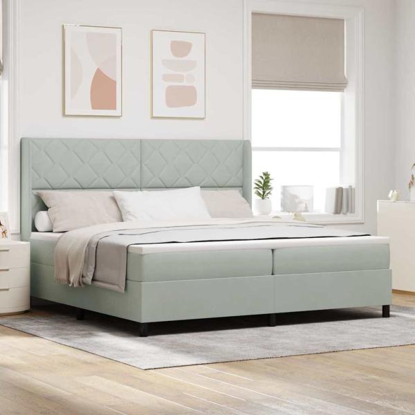 ARDEBO.de - Boxspringbett mit Kopfteil Hellgrau 200 x 200 cm Samt