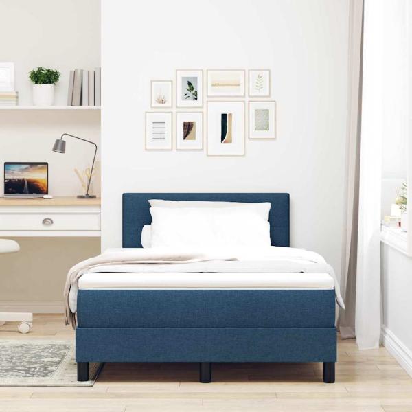 Boxspringbett mit LED-Lichtleisten Blau 120 x 190 cm Stoff