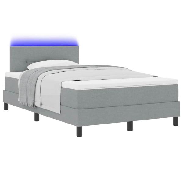 Boxspringbett mit LED-Lichtleisten Hellgrau 120 x 200 cm Stoff