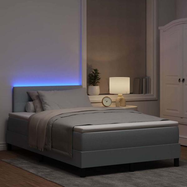 Boxspringbett mit LED-Lichtleisten Hellgrau 120 x 200 cm Stoff