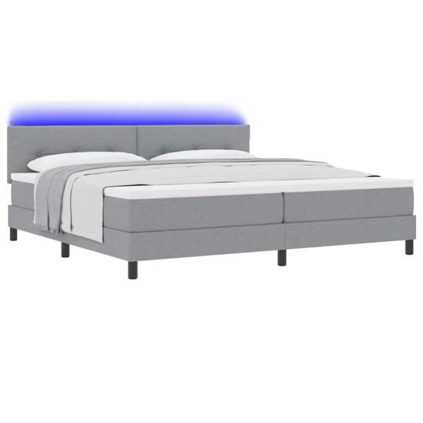 Boxspringbett mit LED-Lichtleisten Hellgrau 200 x 200 cm Stoff