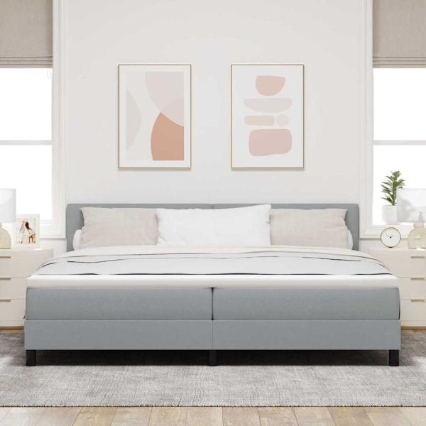 Boxspringbett mit LED-Lichtleisten Hellgrau 200 x 200 cm Stoff