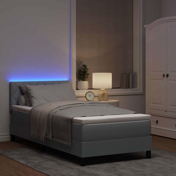 Boxspringbett mit LED-Lichtleisten Hellgrau 100 x 200 cm Stoff