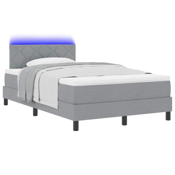 Boxspringbett mit LED-Lichtleisten Hellgrau 120 x 200 cm Stoff