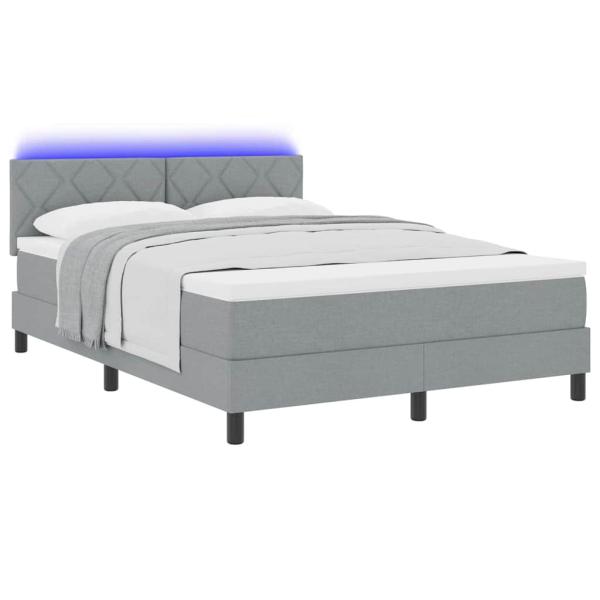 Boxspringbett mit LED-Lichtleisten Hellgrau 160 x 200 cm Stoff