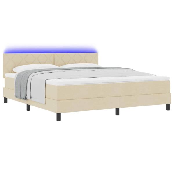 Boxspringbett mit LED-Lichtleisten Creme 180 x 200 cm Stoff