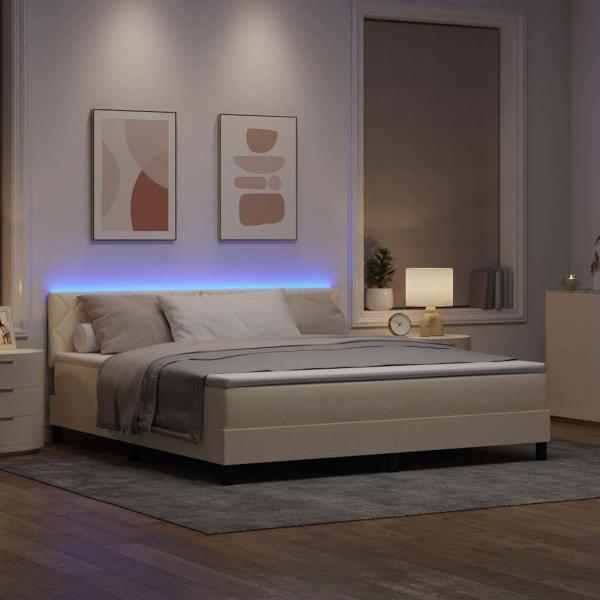 Boxspringbett mit LED-Lichtleisten Creme 180 x 200 cm Stoff