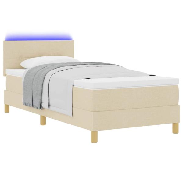 LED Boxspringbett mit LED-Lichtleisten Creme 90 x 200 cm Stoff