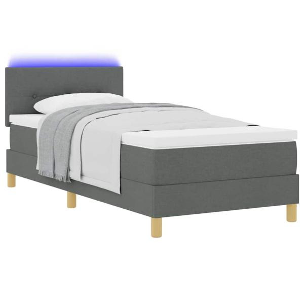 LED Boxspringbett mit Kissen Dunkelgrau 100 x 200 cm Stoff