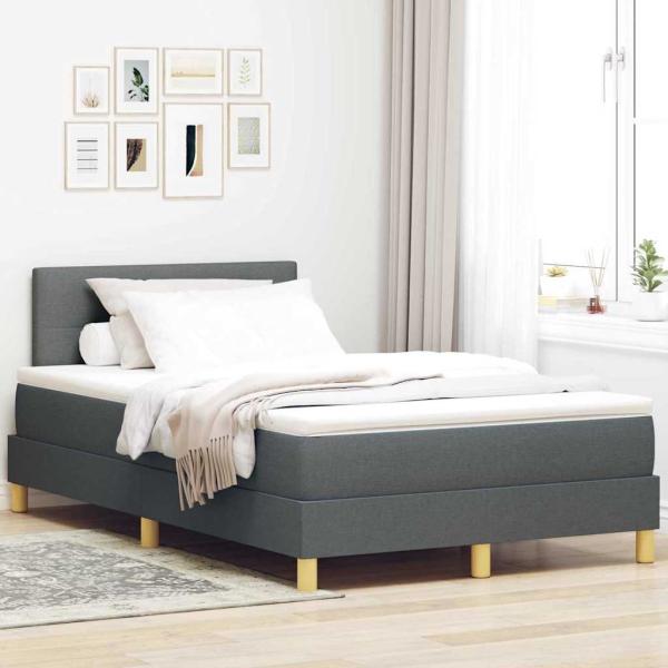 ARDEBO.de - LED Boxspringbett mit Kopfteil Dunkelgrau 120 x 190 cm Stoff