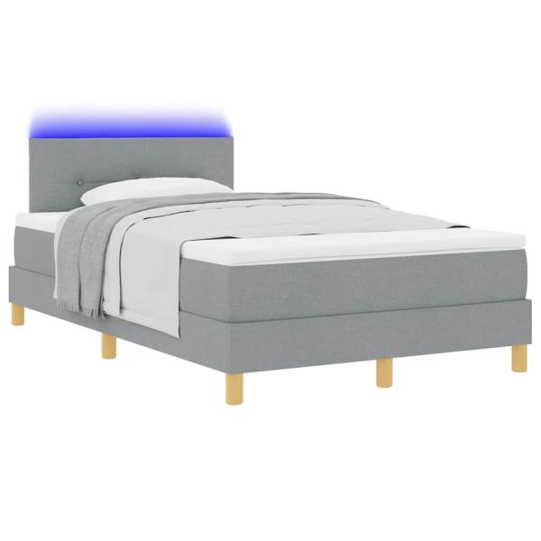 LED Boxspringbett mit Kopfteil Hellgrau 120 x 200 cm Stoff